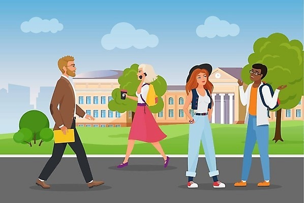 EPS 해외이미지 무료이미지 학생 여자 교육 남자 대학생 일러스트 학교 들기 성인 걷기 산책 대학교 통화 테이크아웃컵 성인만 벡터 해외202310 해외일러스트 일러캐릭터 캐릭터 모션 휴식 사람 컵 파일형식