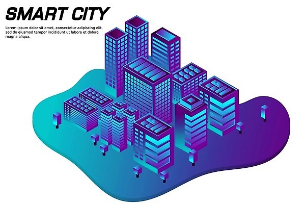 EPS 해외이미지 일러스트 빌딩 사람없음 건물 파란색 도시 아이소메트릭 해외202310 해외일러스트 건축물 컬러 파일형식 벡터