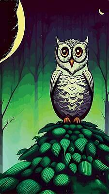 EPS 해외이미지 나무 야생동물 일러스트 사람없음 야간 숲 부엉이 해외202310 해외일러스트 자연요소 식물 동물 조류 파일형식 벡터