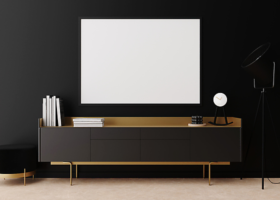 포토 JPG 해외이미지 시계 액자 실내 사람없음 책 인테리어 공간 모던 서랍장 목업 카피스페이스 해외202310 해외포토 디자인 가구 내부 공백 파일형식