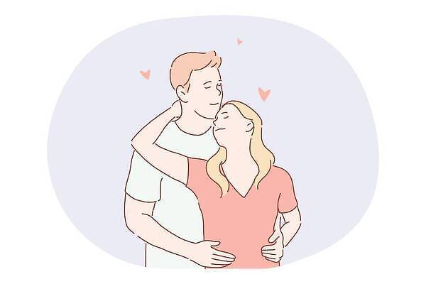 EPS 해외이미지 커플 여자 남자 허리손 일러스트 안기 사랑 상반신 성인 두명 마주보기 눈감음 하트 연애 백허그 성인만 해외일러스트 모양 감정 포즈 관계 모션 포옹 사람 파일형식 벡터