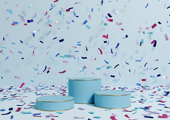 포토 JPG 해외이미지 하늘색 백그라운드 사람없음 파티 공간 축하 원형 꽃가루 포디움 해외202310 해외포토 도형 컨셉 이벤트 파란색 무대 가루 파일형식