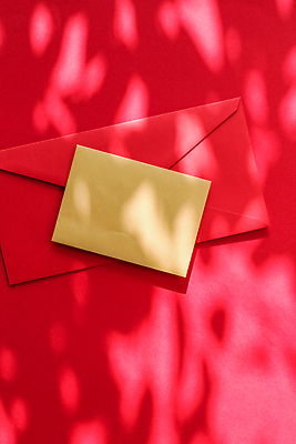 포토 JPG 해외이미지 종이 편지봉투 그림자 사람없음 빨간색 햇빛 그늘 감성 카피스페이스 해외202310 해외포토 컬러 컨셉 봉투 태양 공백 편지 파일형식