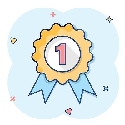 EPS 해외이미지 일러스트 사람없음 파란색 우승 메달 심볼 심플 코믹 해외202310 해외일러스트 컬러 최고 상_상패 파일형식 벡터