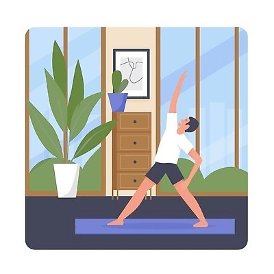 EPS 해외이미지 남자 화분 화초 액자 일러스트 요가 창문 건강 한명 성인 라이프 운동복 스트레칭 매트 서랍장 성인남자한명만 해외202310 해외일러스트 식물 1 웰빙 옷 가구 사람 생활 운동 남자한명만 성인남자만 파일형식 벡터
