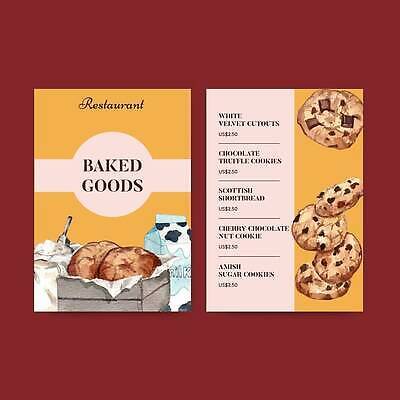 EPS 해외이미지 일러스트 사람없음 세트 쿠키 레스토랑 주황색 우유 종이상자 메뉴판 밀가루 박스포장 초코칩쿠키 해외202310 해외일러스트 컬러 포장 디저트 유제품 상자 식당 가루 초코칩 초코쿠키 파일형식 벡터