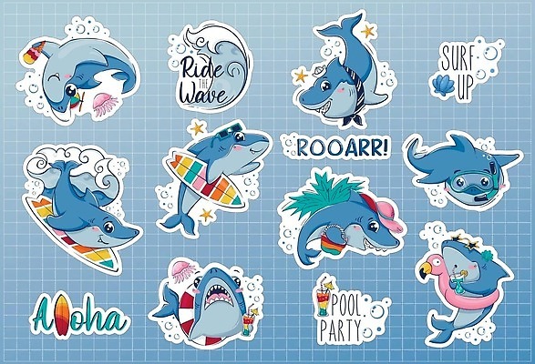 EPS 해외이미지 야생동물 어린이 모래 파도 일러스트 장난 휴가 파란색 태양 수중 수영 서핑보드 서핑 유머 스노클링 치아 상품 다이빙 육식동물 지느러미 마케팅 소셜미디어 브랜딩 해외202310 해외일러스트 자연요소 동물 감정 바다 컬러 사람 수상스포츠 보드_스포츠 소화기관 수중스포츠 파일형식 벡터