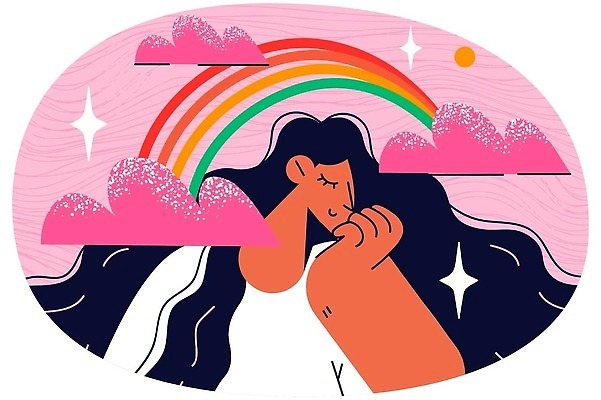 EPS 해외이미지 캐릭터 라이프스타일 응시 여자 행복 감정 안경 분홍색 컨셉 무지개 일러스트 상상 미래 휴식 새로움 미소 사람 성인 세계 꿈 표현 계획 신비 만화 그림 윤곽 공상 마법 몽상가 상상력 오해 벡터 해외202310 해외일러스트 일러캐릭터 자연요소 시선 잡화 컬러 표정 생활 파일형식