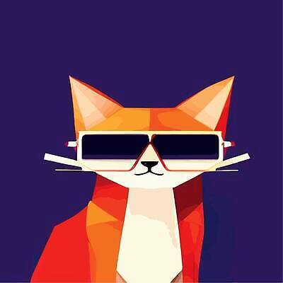 EPS 해외이미지 동물캐릭터 일러스트 사람없음 선글라스 고양이 빈티지 기하학 보라색배경 폴리곤 해외202310 해외일러스트 일러캐릭터 동물 캐릭터 안경 백그라운드 컨셉 무늬 포유류 반려동물 보라색 파일형식 벡터
