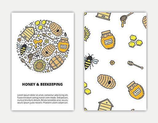 EPS 해외이미지 패턴 일러스트 사람없음 노란색 낙서 벌꿀 양봉 해외202310 해외일러스트 컬러 무늬 꿀 파일형식 벡터