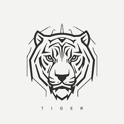 EPS 해외이미지 야생동물 선 일러스트 사람없음 검은색 호랑이 심볼 심플 해외202310 해외일러스트 동물 컬러 포유류 파일형식 벡터