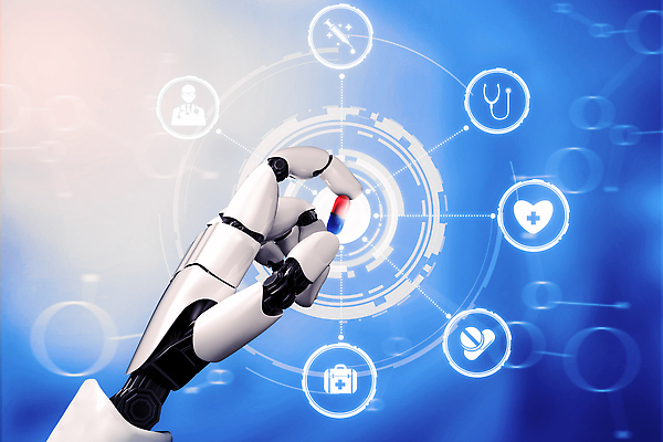 JPG 해외이미지 손 일러스트 의학 청진기 미래 기술 주사기 신체부위 파란색 알약 3D 디지털 하트 네트워크 연결 로봇 해외202310 해외포토 포토 모양 컬러 컨셉 의료기기 사람 약 디지털합성 파일형식