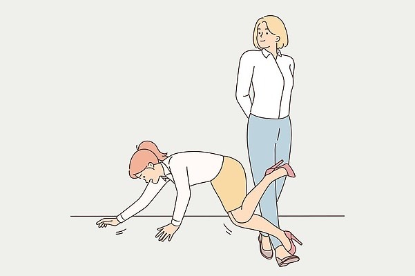 EPS 해외이미지 전신 여자 일러스트 성인 두명 넘어짐 성인여자만 직장내괴롭힘 해외202310 해외일러스트 모션 사람 사회이슈 여자만 성인만 파일형식 벡터