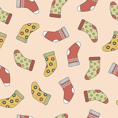 EPS 해외이미지 백그라운드 크리스마스 겨울 패턴 일러스트 사람없음 주황색 크리스마스양말 해외202310 해외일러스트 계절 기념일 컬러 크리스마스장식 무늬 양말 파일형식 벡터
