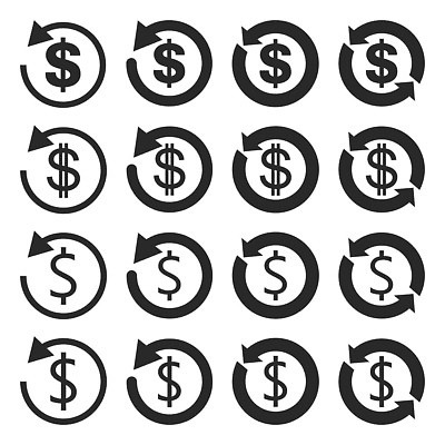 EPS 해외이미지 선 돈 일러스트 비즈니스 화살 금융 세트 달러 검은색 흰색 플랫 심볼 서비스 사인 투자 상업 수익 반전 고립 상형문자 치유 환불 벡터 반복 해외202310 해외일러스트 문자 컬러 컨셉 경제 재산 파일형식