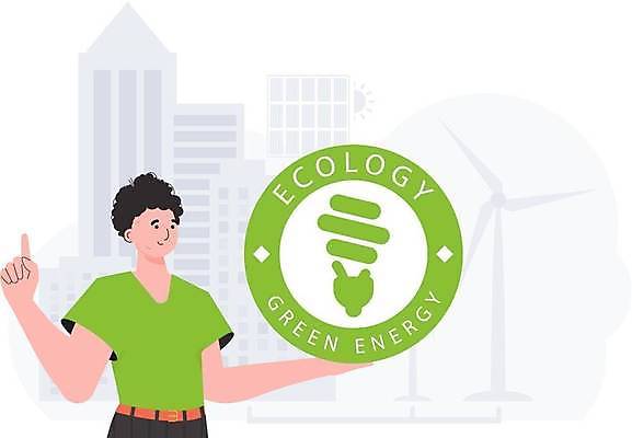 EPS 해외이미지 무료이미지 남자 일러스트 전구 한명 들기 성인 그린에너지 심볼 에코 친환경 성인남자한명만 해외202310 해외일러스트 1 모션 사람 환경 에너지 남자한명만 성인남자만 파일형식 벡터 무료콘텐츠