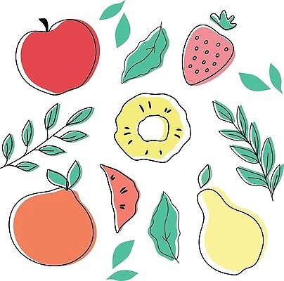 EPS 해외이미지 무료이미지 잎 오렌지 과일 일러스트 딸기 사람없음 사과 파인애플 서양배 해외202310 해외일러스트 식물 배 열대과일 파일형식 벡터 무료콘텐츠