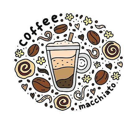 EPS 해외이미지 커피 일러스트 디저트 사람없음 갈색 낙서 커피잔 해외202310 해외일러스트 음료 음식 컬러 잔 파일형식 벡터