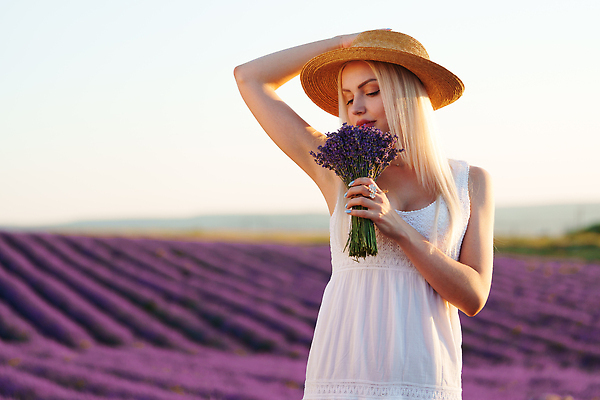 포토 JPG 해외이미지 여자 꽃다발 꽃밭 한명 들기 상반신 성인 야외 금발 손들기 일몰 라벤더 프로방스 성인여자한명만 내려보기 해외202310 해외포토 1 헤어스타일 꽃 모션 사람 노을 허브 여자한명만 성인여자만 파일형식