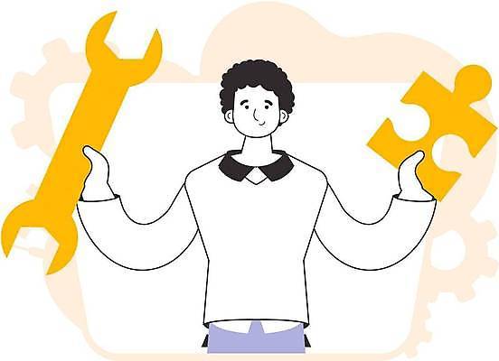 EPS 해외이미지 무료이미지 남자 일러스트 한명 들기 성인 스패너 퍼즐조각 성인남자한명만 해외202310 해외일러스트 1 조각 모션 사람 공구 퍼즐 남자한명만 성인남자만 파일형식 벡터 무료콘텐츠