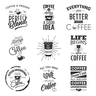 EPS 해외이미지 템플릿 디자인 배너 커피 문장 백그라운드 컨셉 스티커 일러스트 텍스트 흑백 미술 타이포그라피 장식 세트 주방 식당 검은색 카페 원두 수확 표현 인사 클래식 커피잔 심볼 메뉴 복고 비닐 타입 속담 엘리먼트 옛날 벡터 해외202310 해외일러스트 문자 음료 컬러 농업 재질 문화예술 잔 촬영기법 상점 예절 파일형식
