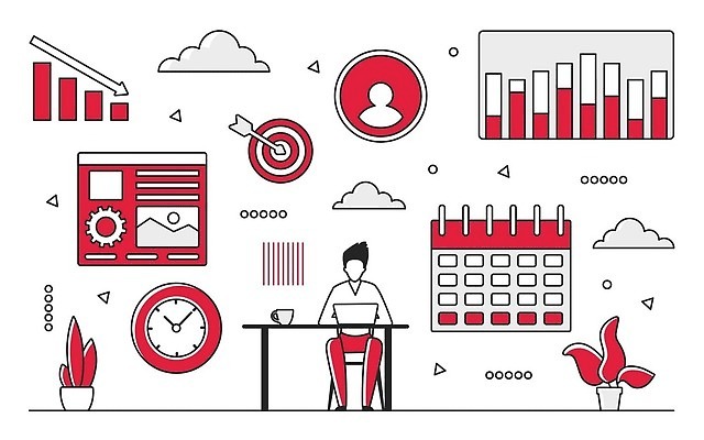 EPS 해외이미지 전신 식물 남자 화살표 화분 시계 일러스트 비즈니스 그래프 한명 앉기 성인 빨간색 유행 달력 과녁판 찻잔 하락 책상 분석 리서치 성인남자한명만 해외202310 해외일러스트 1 컬러 가구 컨셉 모션 잔 사람 남자한명만 성인남자만 파일형식 벡터