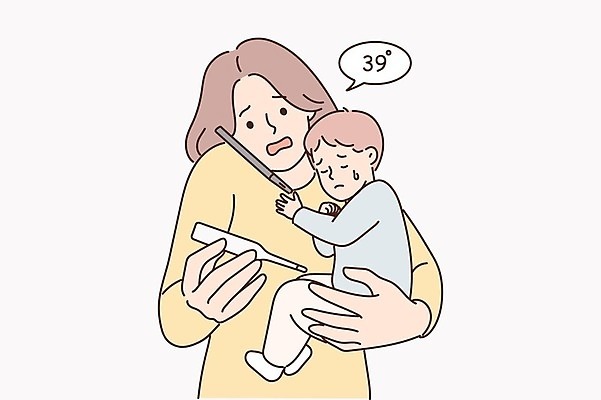 EPS 해외이미지 무료이미지 여자 남자 아들 어린이 일러스트 안기 엄마 건강 들기 소년 성인 스마트폰 고통 열 질병 온도계 체온계 통화 온도 발열 체온측정 다급 해외202310 해외일러스트 감정 컨셉 의학 가족 모션 사람 핸드폰 스마트기기 측정 파일형식 벡터 무료콘텐츠