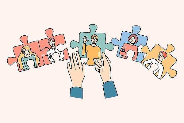 EPS 해외이미지 손 여자 남자 와이셔츠 일러스트 비즈니스 여러명 상반신 성인 신체부위 팔짱 퍼즐 성인만 해외202310 해외일러스트 다수 셔츠 모션 사람 파일형식 벡터