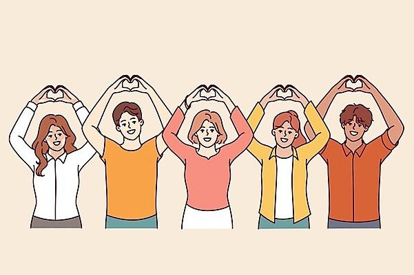 EPS 해외이미지 무료이미지 여자 남자 일러스트 함께함 사랑 사람 여러명 성인 손들기 화목 손하트 연대 성인만 해외202310 해외일러스트 감정 다수 컨셉 모션 손짓 파일형식 벡터 무료콘텐츠