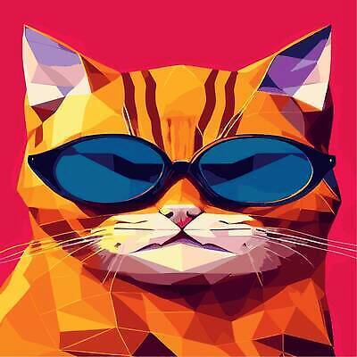 EPS 해외이미지 동물캐릭터 일러스트 사람없음 선글라스 고양이 빈티지 기하학 빨간배경 폴리곤 해외202310 해외일러스트 일러캐릭터 동물 캐릭터 안경 백그라운드 컨셉 무늬 포유류 빨간색 반려동물 파일형식 벡터