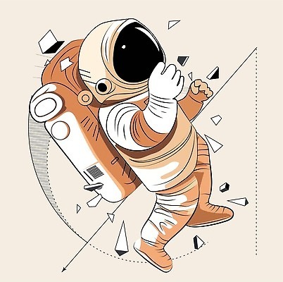 EPS 해외이미지 전신 일러스트 한명 성인 손들기 우주비행사 각도 우주복 돌리기 무중력 베이지색 성인한명만 해외202310 해외일러스트 1 옷 컬러 모션 사람 우주 성인만 파일형식 벡터