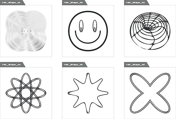 EPS 해외이미지 꽃 일러스트 추상 사람없음 그래픽 세트 라인아트 복고 엘리먼트 Y2K 해외202310 해외일러스트 식물 선 컨셉 무늬 파일형식 벡터