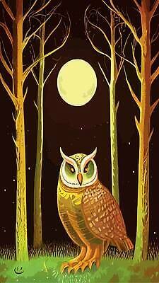 EPS 해외이미지 나무 야생동물 일러스트 사람없음 보름달 야간 숲 부엉이 해외202310 해외일러스트 자연요소 식물 동물 조류 달 파일형식 벡터