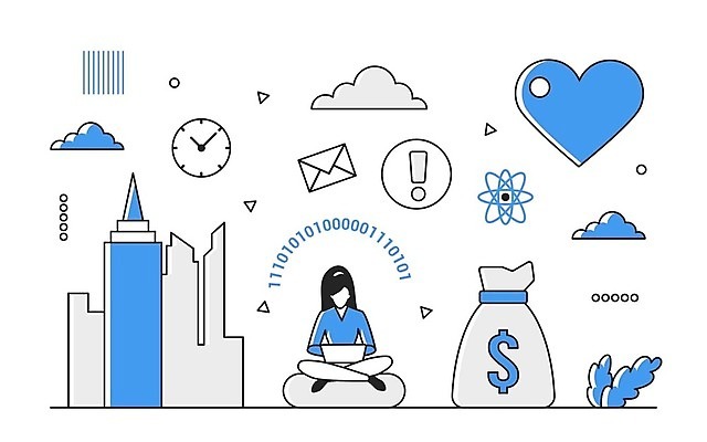EPS 해외이미지 전신 여자 돈 일러스트 비즈니스 한명 성인 파란색 디지털 정보 하트 업무 스마트 분석 온라인 경영 데이터베이스 인터페이스 성인여자한명만 해외202310 해외일러스트 모양 1 컬러 컨셉 사람 작업 재산 여자한명만 성인여자만 파일형식 벡터
