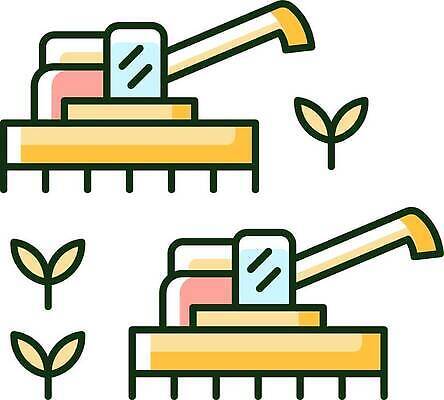 EPS 해외이미지 일러스트 사람없음 새싹 기계 라인아트 기계화 엘리먼트 콤바인 해외202310 해외일러스트 식물 선 농기구 파일형식 벡터