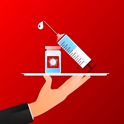 EPS 해외이미지 무료이미지 손 일러스트 주사기 들기 신체부위 빨간색 바이러스 보호 주사약 백신 예방접종 백신접종 해외202310 해외일러스트 컬러 컨셉 의학 의료기기 모션 사람 약 접종 파일형식 벡터