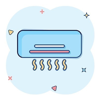 EPS 해외이미지 일러스트 사람없음 파란색 에어컨 심볼 심플 코믹 해외202310 해외일러스트 컬러 가전제품 파일형식 벡터