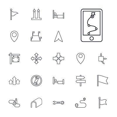 EPS 해외이미지 화살표 지도 일러스트 안내 사람없음 스마트폰 침대 깃발 표지판 나침반 심볼 위치 에스컬레이터 펜치 해외202310 해외일러스트 가구 알림판 핸드폰 스마트기기 공구 파일형식 벡터