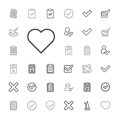 EPS 해외이미지 일러스트 사람없음 금지 하트 X 심볼 체크표시 확인 서류판 해외202310 해외일러스트 모양 알파벳 사무용품 파일형식 벡터