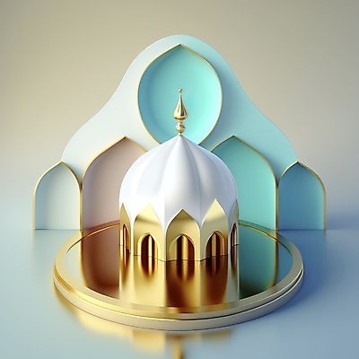 포토 JPG 해외이미지 건축물 하늘색 백그라운드 사람없음 반사 3D 금색 모스크 단상 해외202310 해외포토 건축 컬러 파란색 이슬람교 디지털합성 파일형식