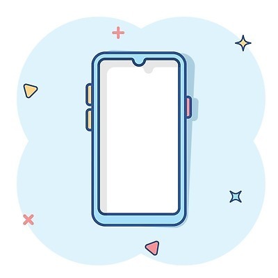 EPS 해외이미지 일러스트 사람없음 파란색 스마트폰 심볼 심플 코믹 해외202310 해외일러스트 컬러 핸드폰 스마트기기 파일형식 벡터