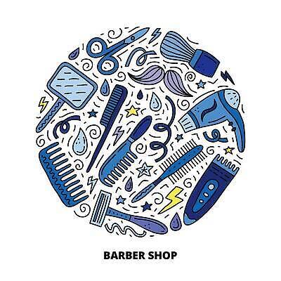 EPS 해외이미지 별 선 일러스트 수염 사람없음 파란색 물방울 머리빗 원형 낙서 드라이어 가득함 손거울 손그림 드로잉 면도기 이발소 미용가위 바리깡 번개모양 아기자기 해외202310 해외일러스트 자연요소 모양 도형 컬러 컨셉 가위_도구 미술 위생용품 거울 미용용품 뷰티샵 번개 파일형식 벡터