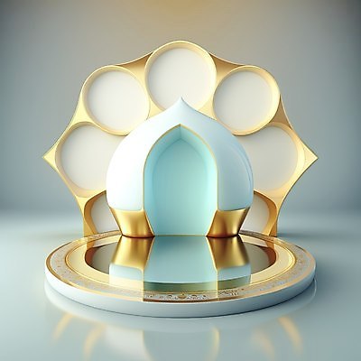 포토 JPG 해외이미지 건축물 하늘색 백그라운드 사람없음 반사 3D 금색 모스크 단상 해외202310 해외포토 건축 컬러 파란색 이슬람교 디지털합성 파일형식