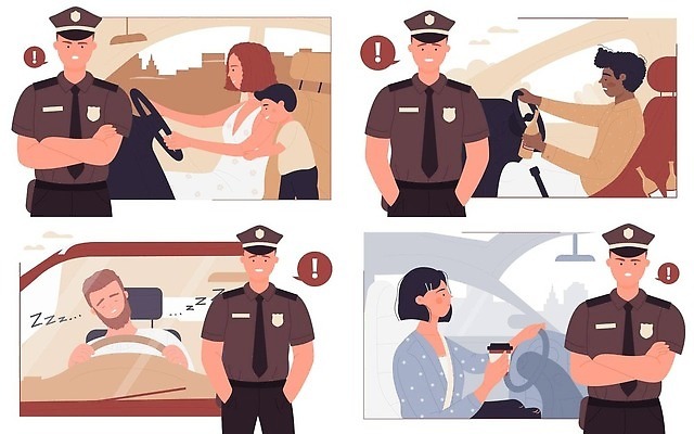 EPS 해외이미지 여자 남자 어린이 말풍선 일러스트 들기 소년 여러명 성인 팔짱 운전 운전사 경찰 느낌표 핸들 주머니손 경찰복 음주운전 딴짓 졸음운전 테이크아웃컵 해외일러스트 직업 기호 다수 유니폼 모션 사람 컵 범죄 파일형식 벡터