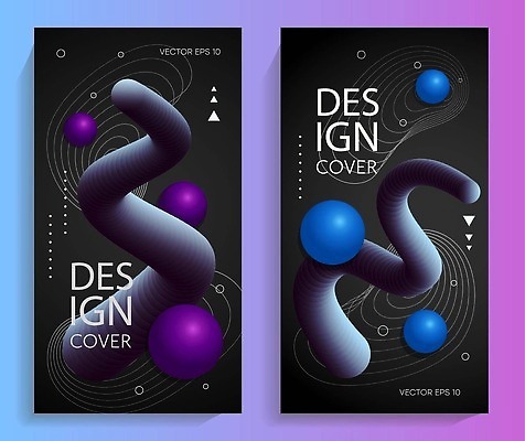 EPS 해외이미지 디자인 배너 곡선 일러스트 추상 사람없음 그래픽 파란색 세트 보라색 검은색 원형 고리 입체 기하학 해외202310 해외일러스트 도형 선 컬러 무늬 파일형식 벡터