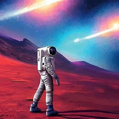 EPS 해외이미지 전신 일러스트 표면 미래 그림자 한명 사람 우주 우주비행사 신비 우주복 혜성 SF 해외202310 해외일러스트 1 옷 별 컨셉 파일형식 벡터
