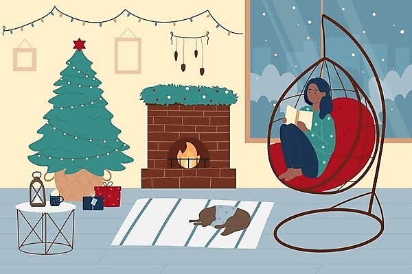EPS 해외이미지 무료이미지 여자 반려견 크리스마스 겨울 일러스트 휴가 새해 한명 앉기 성인 책 독서 크리스마스트리 벽난로 안락의자 웅크림 성인여자한명만 해외202310 해외일러스트 1 계절 기념일 의자 모션 사람 반려동물 개 여자한명만 성인여자만 파일형식 벡터 무료콘텐츠