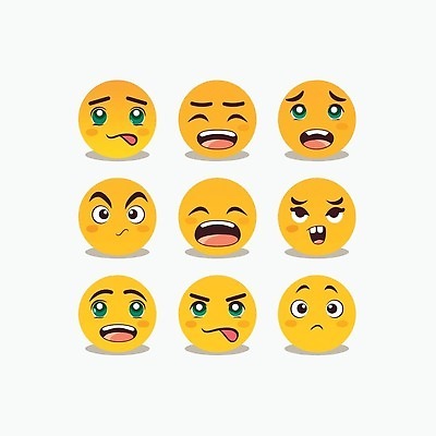 EPS 해외이미지 캐릭터 디자인 행복 감정 얼굴 일러스트 미술 미소 웃음 사람 그래픽 세트 노란색 머리 분노 표현 원형 입 유머 만화 심볼 사인 코믹 이모티콘 고립 캐리커처 벡터 해외202310 해외일러스트 일러캐릭터 도형 컬러 문화예술 표정 신체부위 그림 파일형식