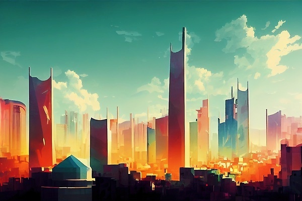 JPG 해외이미지 일러스트 하늘 빌딩 사람없음 컬러풀 도시 분위기 해외202310 해외일러스트 컬러 컨셉 건물 파일형식