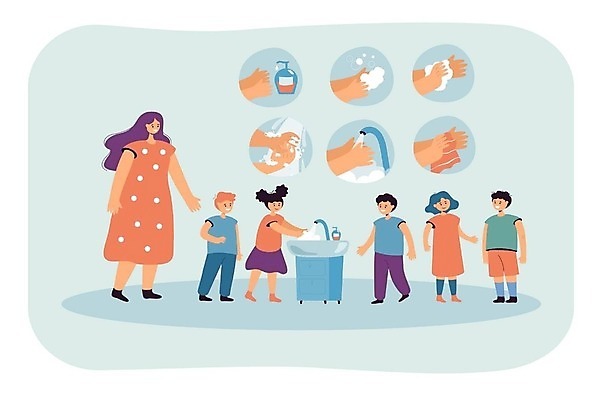 EPS 해외이미지 무료이미지 손 여자 교육 남자 어린이 일러스트 학교 설명 소녀 소년 여러명 성인 교사 가르침 씻기 세면대 예방 비누 손씻기 비누거품 손씻기방법 위생관리 손세정제 해외202310 해외일러스트 직업 다수 모션 관리 사람 신체부위 위생용품 청결 거품 방법 세정제 파일형식 벡터 무료콘텐츠